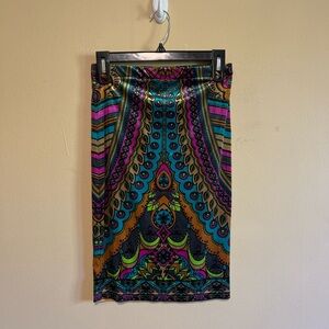 Boho flying tomato velour multi-colored paisley midi skirt size small women